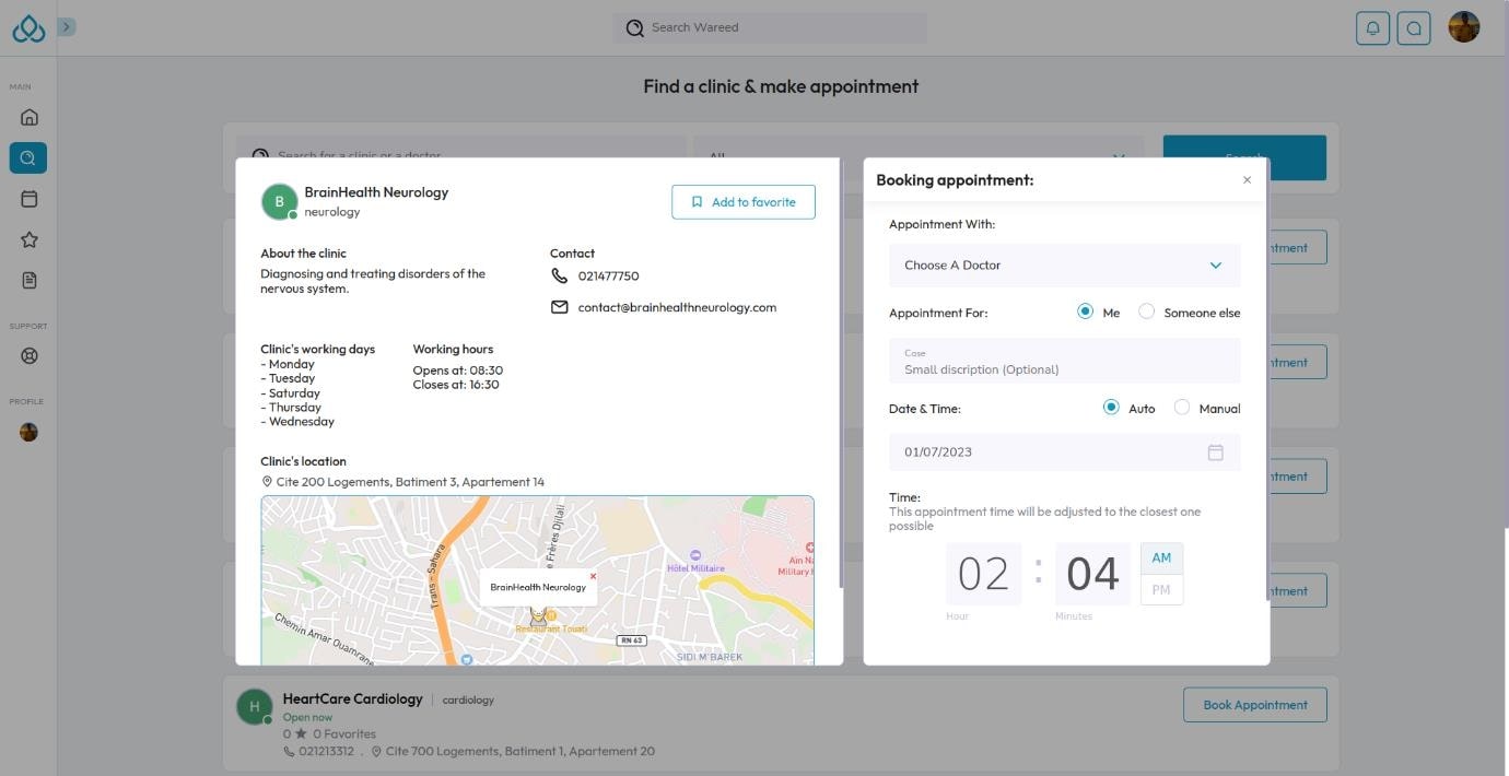 A patient is booking an appointmentwareed homepage